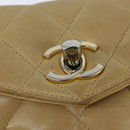 CHANEL Matelasse Waist Pouch Lamb Skin Beige Gold CC Auth bs30480-17
