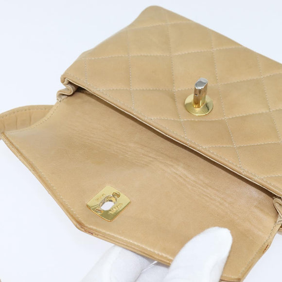 CHANEL Matelasse Waist Pouch Lamb Skin Beige Gold CC Auth bs30480