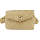 CHANEL Matelasse Waist Pouch Lamb Skin Beige Gold CC Auth bs30480-13