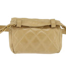CHANEL Matelasse Waist Pouch Lamb Skin Beige Gold CC Auth bs30480-2