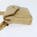 CHANEL Matelasse Waist Pouch Lamb Skin Beige Gold CC Auth bs30480-3