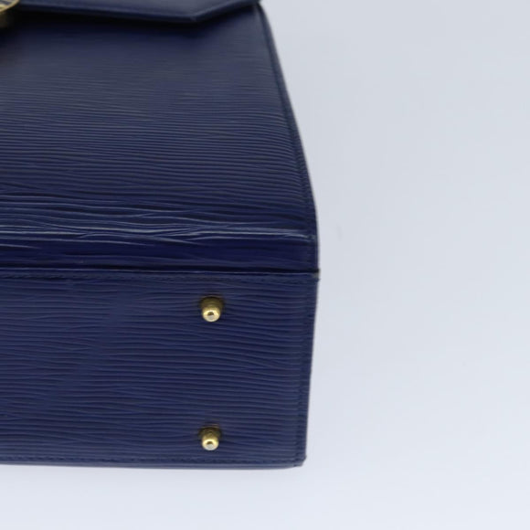 VALENTINO Medal Hand Bag Leather Blue Gold Auth bs30482