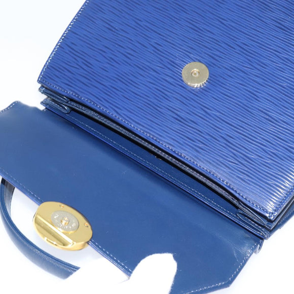 VALENTINO Medal Hand Bag Leather Blue Gold Auth bs30482