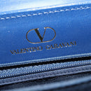 VALENTINO Medal Hand Bag Leather Blue Gold Auth bs30482-18