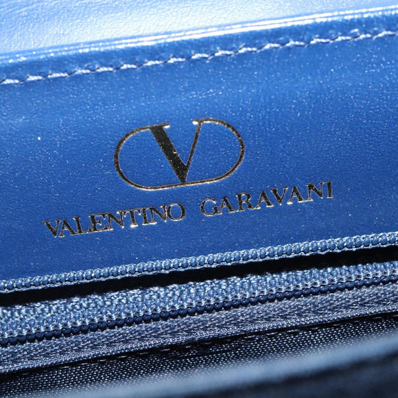 VALENTINO Medal Hand Bag Leather Blue Gold Auth bs30482