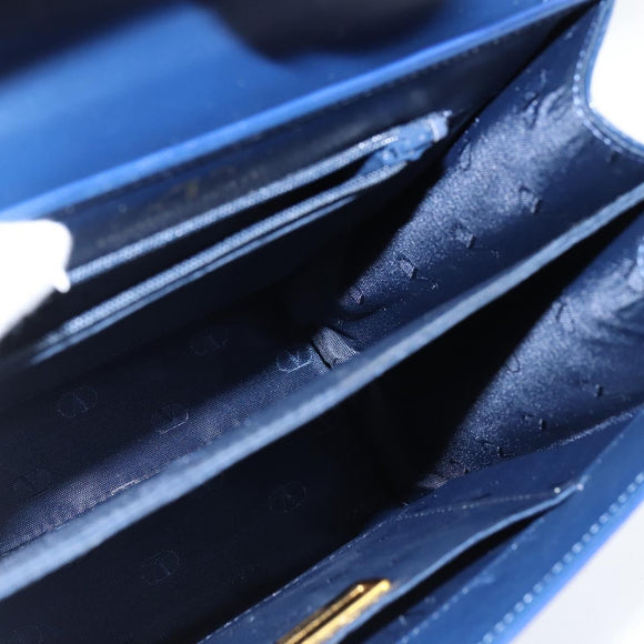 VALENTINO Medal Hand Bag Leather Blue Gold Auth bs30482