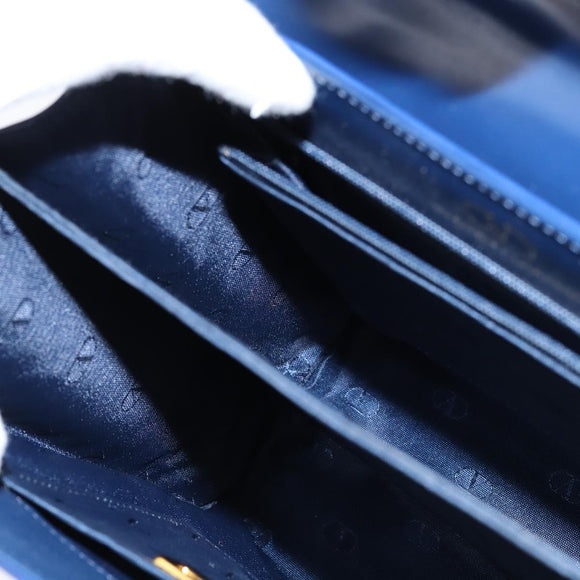 VALENTINO Medal Hand Bag Leather Blue Gold Auth bs30482