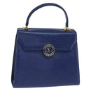 VALENTINO Medal Hand Bag Leather Blue Gold Auth bs30482-1