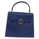 VALENTINO Medal Hand Bag Leather Blue Gold Auth bs30482-13