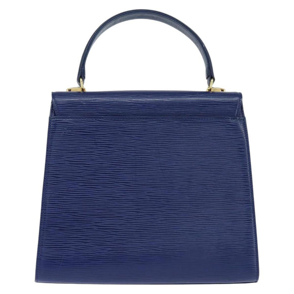 VALENTINO Medal Hand Bag Leather Blue Gold Auth bs30482