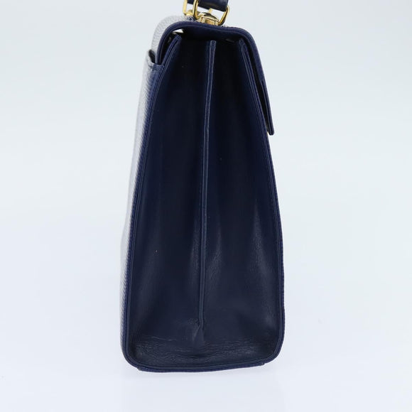 VALENTINO Medal Hand Bag Leather Blue Gold Auth bs30482