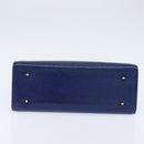 VALENTINO Medal Hand Bag Leather Blue Gold Auth bs30482-5