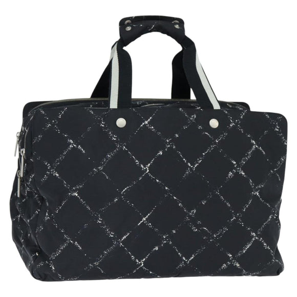 CHANEL Travel Line Boston Bag Nylon Black Silver CC Auth bs30483
