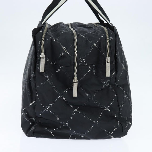 CHANEL Travel Line Boston Bag Nylon Black Silver CC Auth bs30483