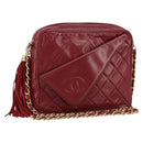 CHANEL Matelasse Fringe Chain Shoulder Bag Lamb Skin Red Gold CC Auth bs30487-1