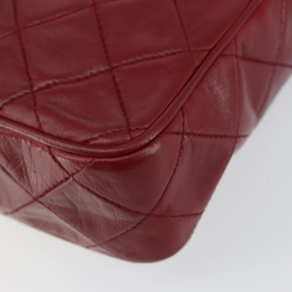 CHANEL Matelasse Fringe Chain Shoulder Bag Lamb Skin Red Gold CC Auth bs30487