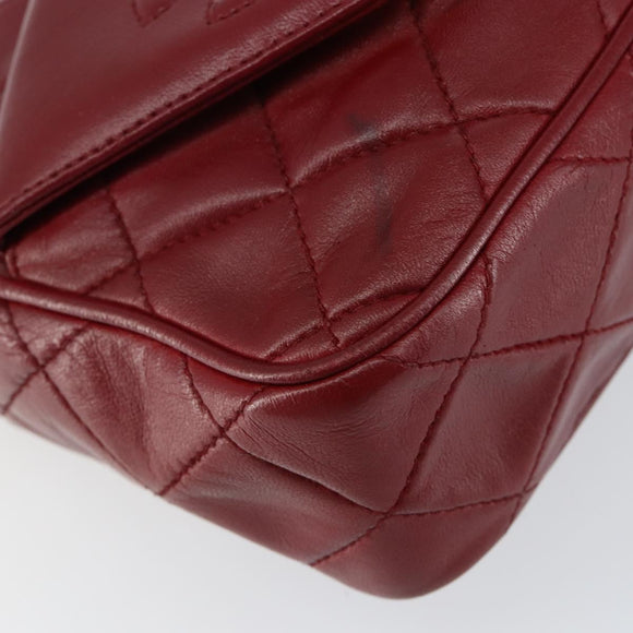 CHANEL Matelasse Fringe Chain Shoulder Bag Lamb Skin Red Gold CC Auth bs30487