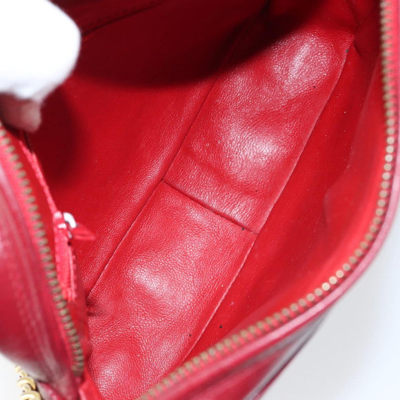 CHANEL Matelasse Fringe Chain Shoulder Bag Lamb Skin Red Gold CC Auth bs30487