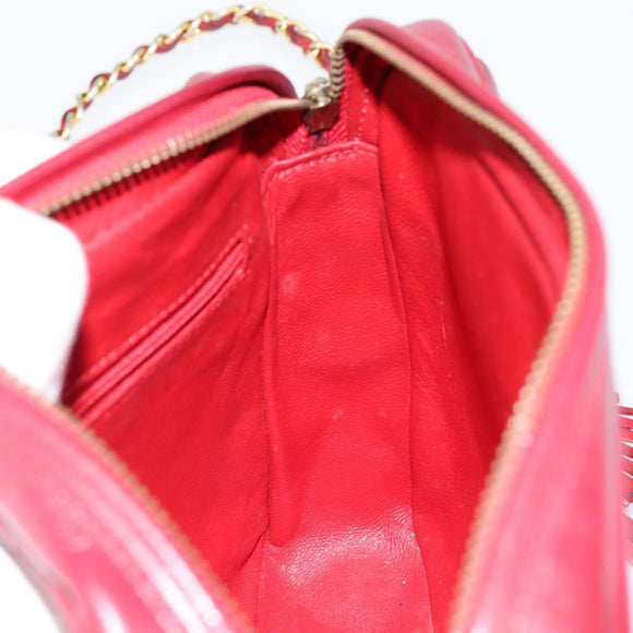 CHANEL Matelasse Fringe Chain Shoulder Bag Lamb Skin Red Gold CC Auth bs30487