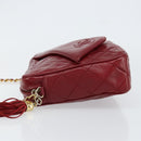 CHANEL Matelasse Fringe Chain Shoulder Bag Lamb Skin Red Gold CC Auth bs30487-5