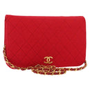 CHANEL Matelasse Chain Shoulder Bag Cotton Red Gold CC Auth bs30488-1