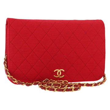 CHANEL Matelasse Chain Shoulder Bag Cotton Red Gold CC Auth bs30488