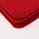 CHANEL Matelasse Chain Shoulder Bag Cotton Red Gold CC Auth bs30488-15