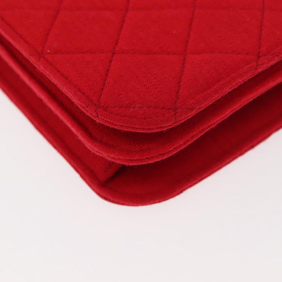 CHANEL Matelasse Chain Shoulder Bag Cotton Red Gold CC Auth bs30488