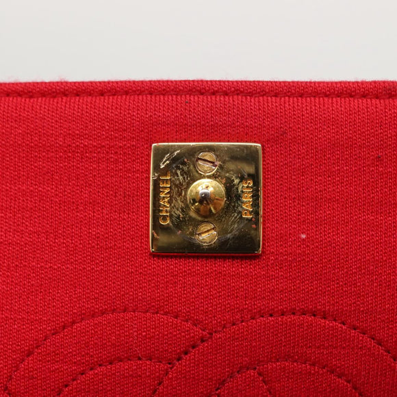 CHANEL Matelasse Chain Shoulder Bag Cotton Red Gold CC Auth bs30488