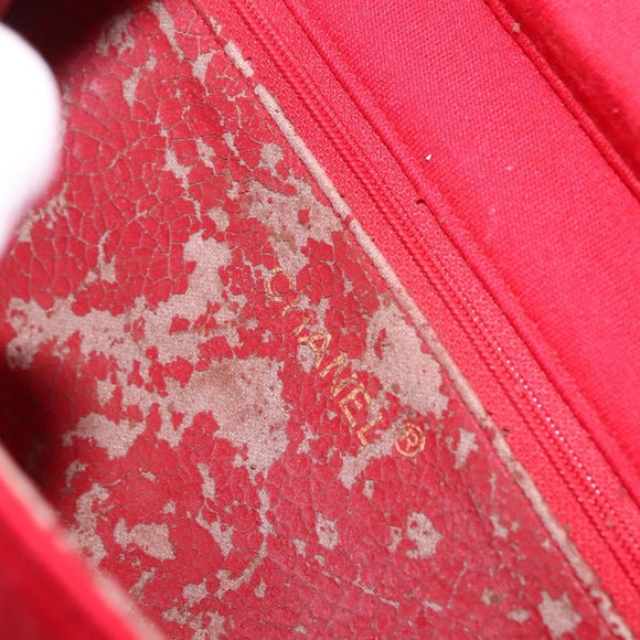 CHANEL Matelasse Chain Shoulder Bag Cotton Red Gold CC Auth bs30488