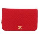 CHANEL Matelasse Chain Shoulder Bag Cotton Red Gold CC Auth bs30488-13