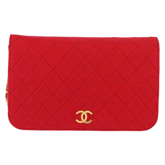 CHANEL Matelasse Chain Shoulder Bag Cotton Red Gold CC Auth bs30488