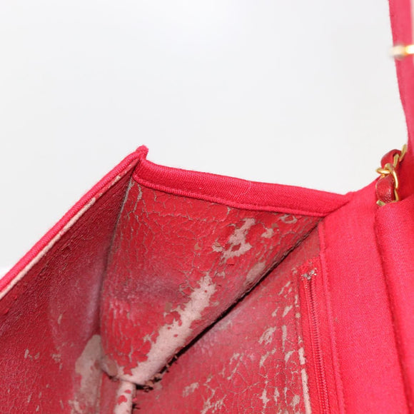CHANEL Matelasse Chain Shoulder Bag Cotton Red Gold CC Auth bs30488