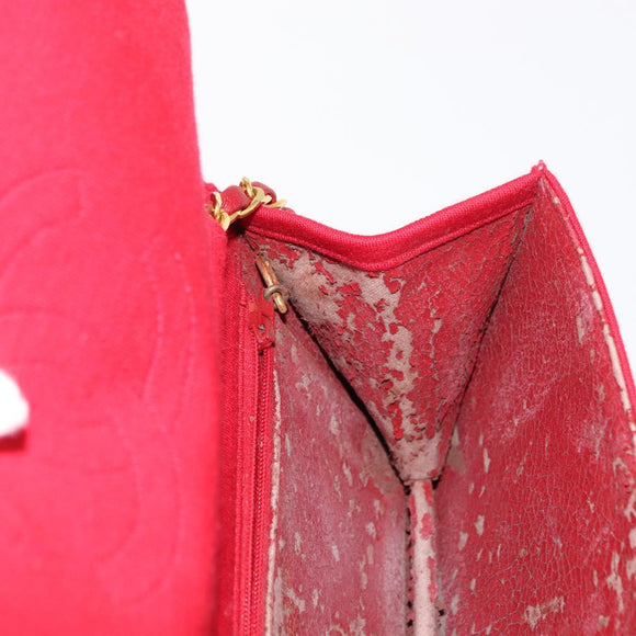 CHANEL Matelasse Chain Shoulder Bag Cotton Red Gold CC Auth bs30488