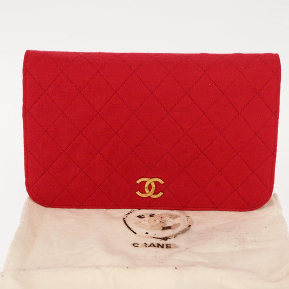 CHANEL Matelasse Chain Shoulder Bag Cotton Red Gold CC Auth bs30488