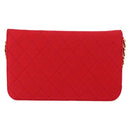 CHANEL Matelasse Chain Shoulder Bag Cotton Red Gold CC Auth bs30488-2