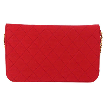 CHANEL Matelasse Chain Shoulder Bag Cotton Red Gold CC Auth bs30488 - 0