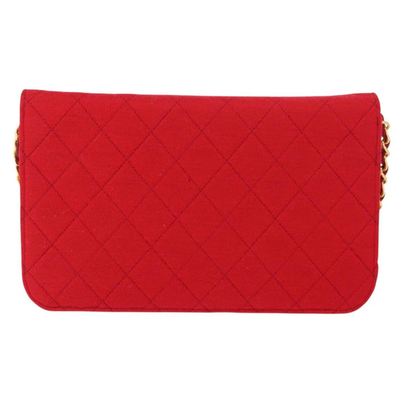 CHANEL Matelasse Chain Shoulder Bag Cotton Red Gold CC Auth bs30488