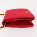 CHANEL Matelasse Chain Shoulder Bag Cotton Red Gold CC Auth bs30488-4