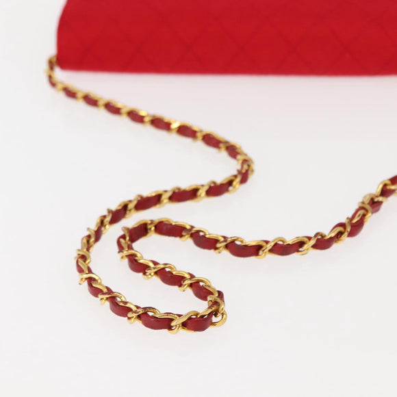 CHANEL Matelasse Chain Shoulder Bag Cotton Red Gold CC Auth bs30488