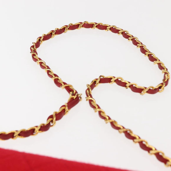CHANEL Matelasse Chain Shoulder Bag Cotton Red Gold CC Auth bs30488