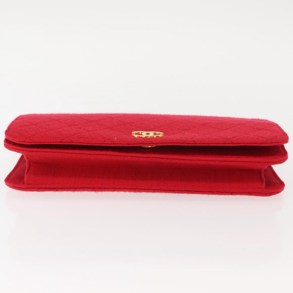 CHANEL Matelasse Chain Shoulder Bag Cotton Red Gold CC Auth bs30488