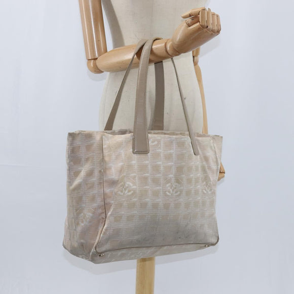 CHANEL New Travel Line Tote Bag Nylon Beige Goud CC Auth bs30490