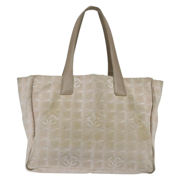 CHANEL New Travel Line Tote Bag Nylon Beige Gold CC Auth bs30490
