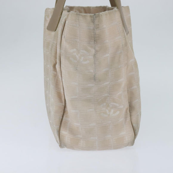 CHANEL New Travel Line Tote Bag Nylon Beige Gold CC Auth bs30490