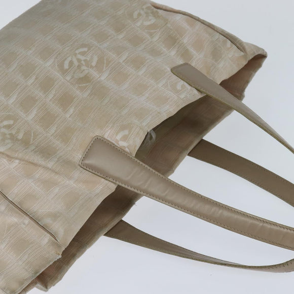 CHANEL New Travel Line Tote Bag Nylon Beige Gold CC Auth bs30490