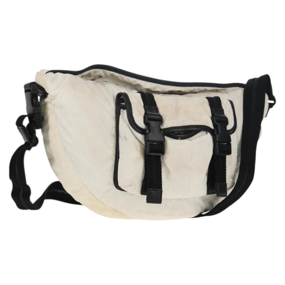 CHANEL Sports Line Shoulder Bag Nylon White Silver CC Auth bs30493