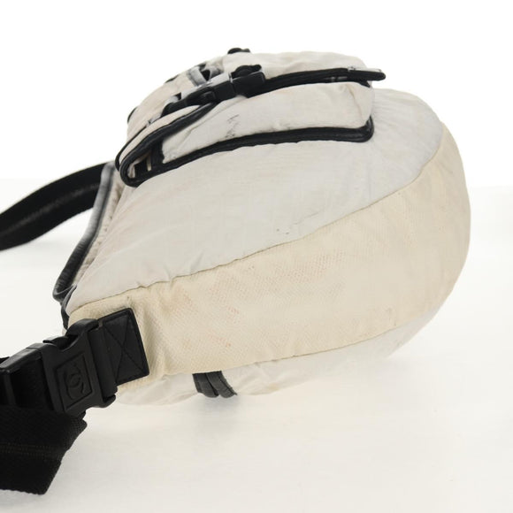 CHANEL Sports Line Shoulder Bag Nylon White Silver CC Auth bs30493