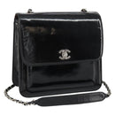 CHANEL Flap Chain Shoulder Bag Patent leather Black Silver CC Auth bs30494-1
