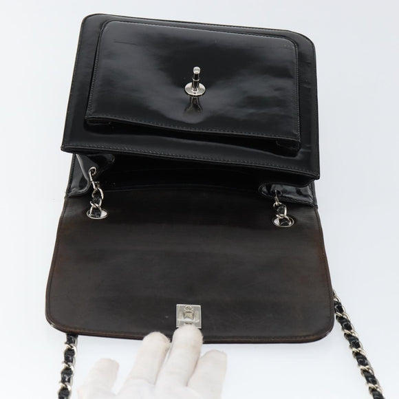 CHANEL Flap Chain Shoulder Bag Patent leather Black Silver CC Auth bs30494